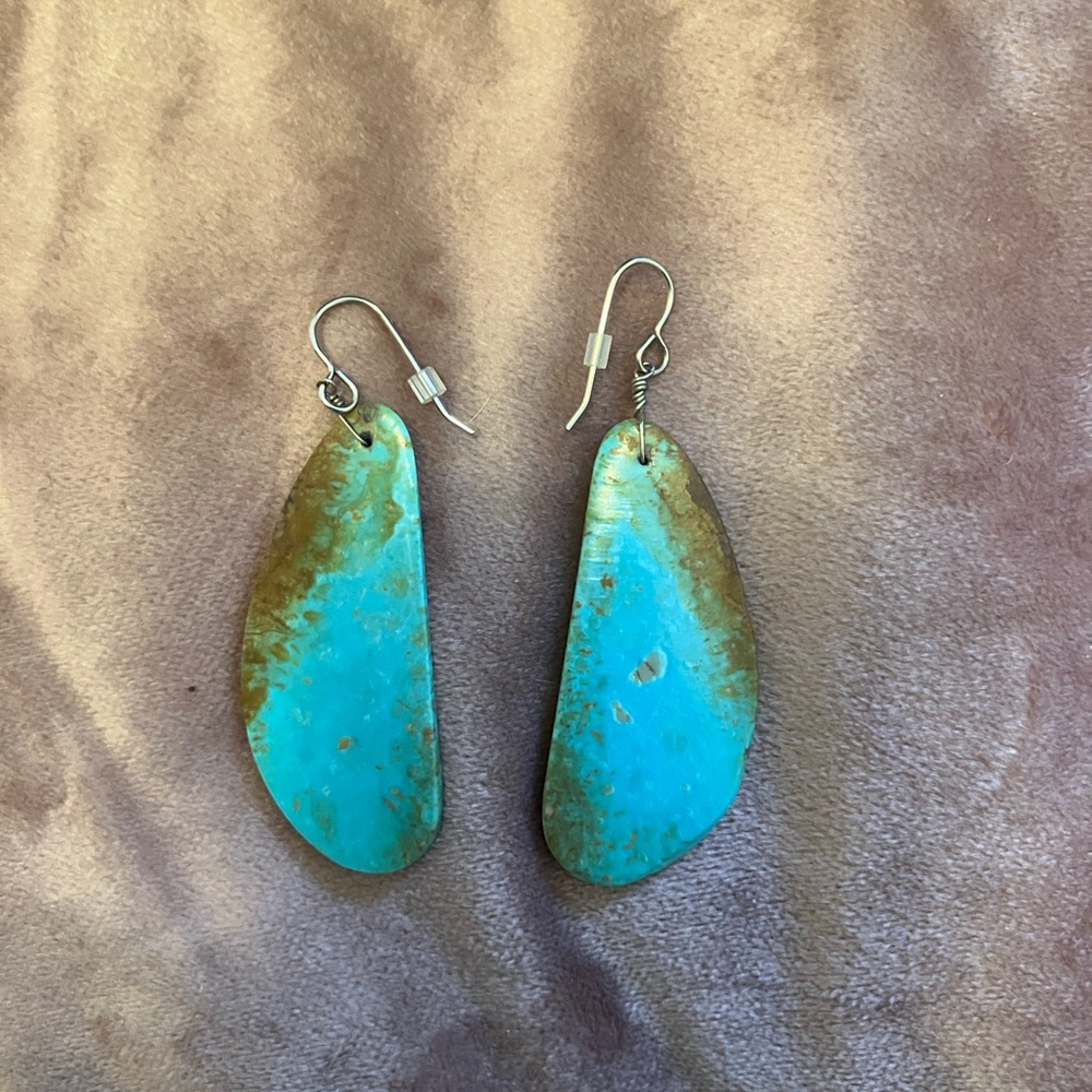 Turquoise and Brown slab Earrings
